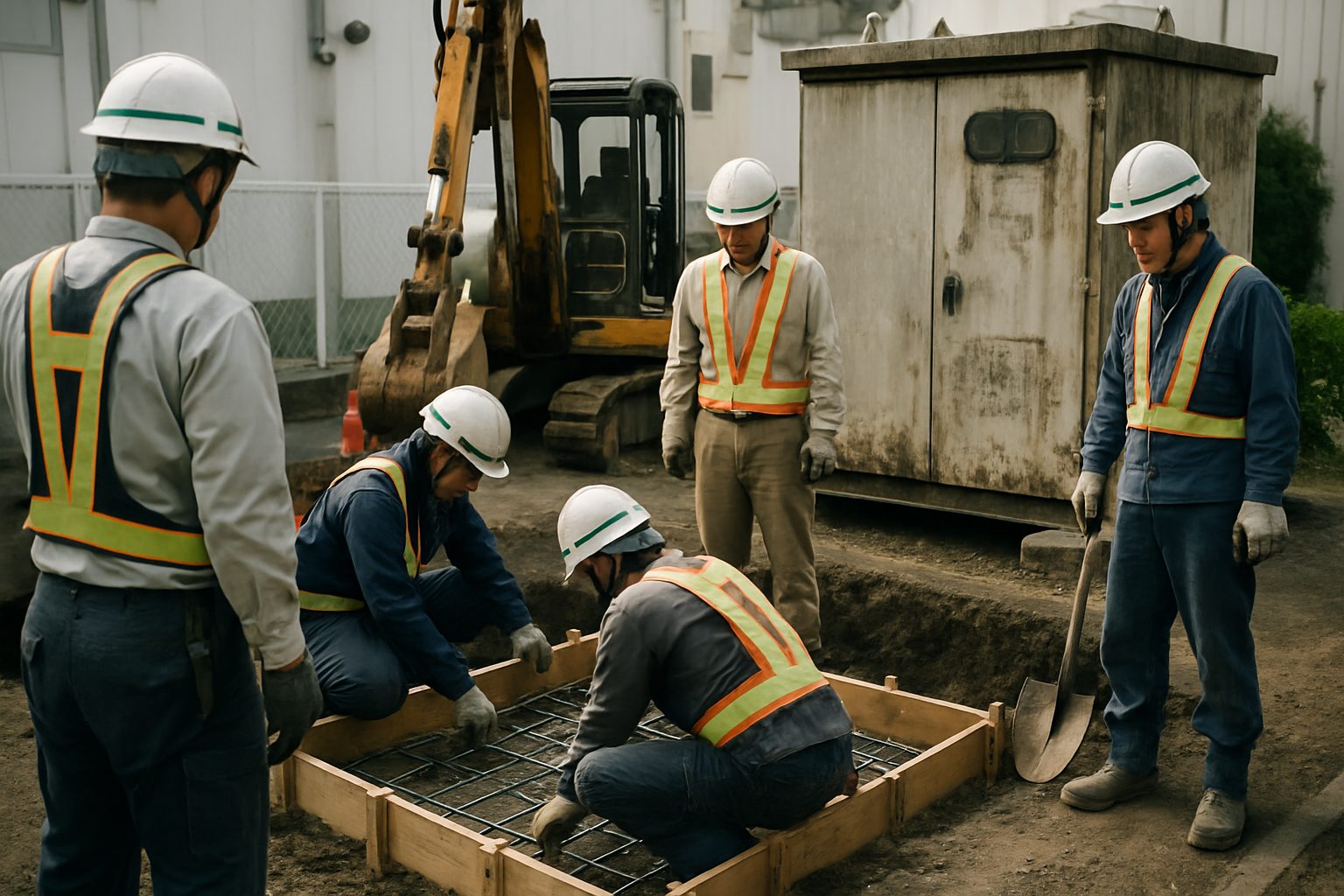 Photorealistic documentary photograph of a Japanese cubicle replacement construc